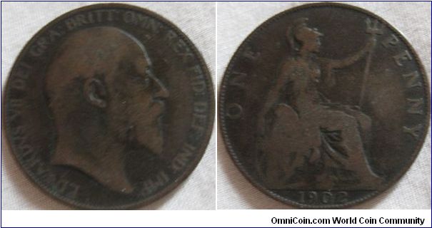 1902 penny, normal 1d for the year shows circulation