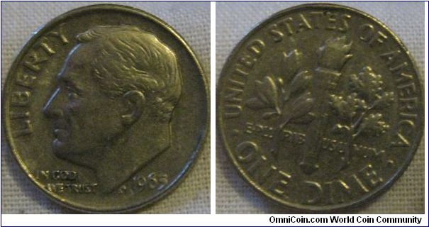high grade 1963 roosevelt dime looks like 1963 or 5 hard to tell looks more like a 3