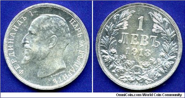 1 Lev.
Kingdom of Bulgaria.
Tsar Ferdinand I (1908-1918).
Mintage 3,500,000 units.


Ag835f. 5,0gr.