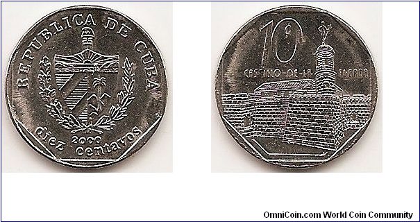 10 Centavos
KM#576.2
3.9400 g., Nickel Plated Steel Obv: National arms Rev: Castillo de la Fuerza Note: Coin alignment, recut designs.