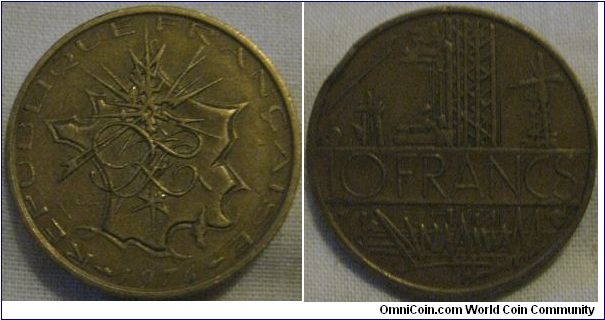 1976 10 francs, VF condition, large coin