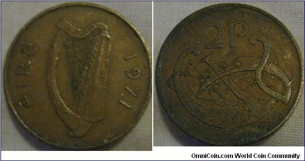 ireland, 1971 2p EF grade with some light corrosion