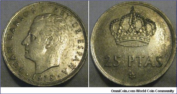 1980 25 pesetas, VF condition as wear is showing on portrait, not the star has an 80 in it which makes the date 1980