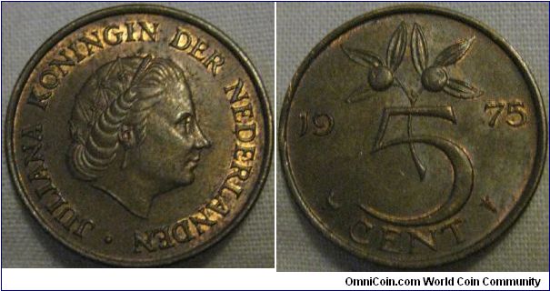 EF 1975 5 cent good lustre remains in places