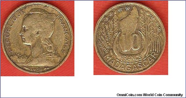 French Colony
10 francs
map of Madagascar
aluminum-bronze