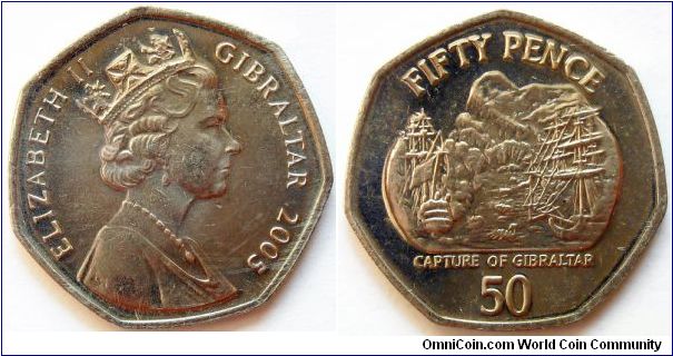 50 pence.
2005, Capture of Gibraltar