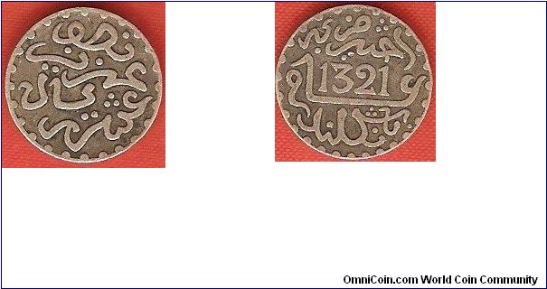 1/2 dirham (1/20 rial)
King Abd-al-Aziz
AH1321
0.835 silver