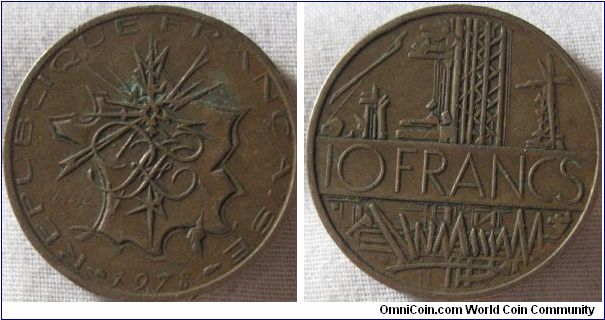 10 francs 1978, no lustre, reasonable condition