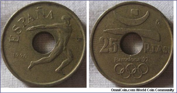 1990 25 pestea, barcalona 92 coin, this one has seen some circulation