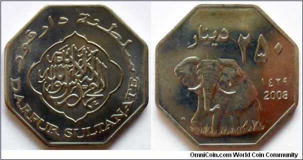 250 dinars.
2008, Darfur Sultanate. African Elephant