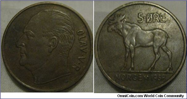 VF 5 ore piece, VF condition, portrait of the monarch