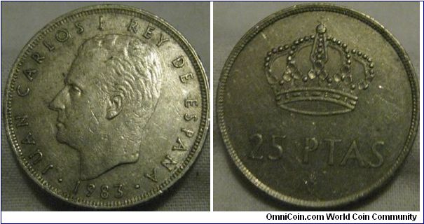 1983 25 pesetas, boring design, but that exact date