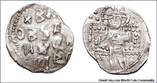 SERBIA~AR Dinar 1371-1396 AD. Under Nobleman: Vuk Brankovic. Obverse: Cyrillic legend 'VLK DINAR IA'/'VUK DINAR' with Moneyers intials JAKOV. Reverse: Christ enthroned holding book of gospels.