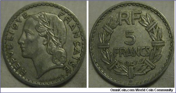 1947 B 5 francs. scarcer mint VF condition