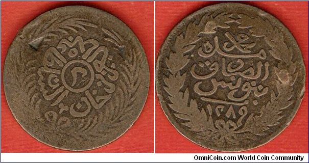 2 kharub
AH1289
Sultan Abdul Aziz with Muhammad al-Sadiq Bey
copper