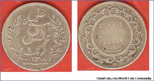 French Protectorate
1 franc
AH1308
Ali Bey
0.835 silver
