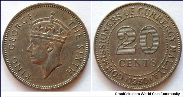 20 cents.
1950, Malaya
