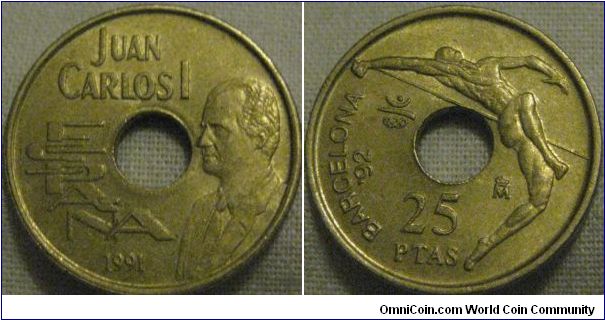 EF great detail 1991 olympic 25 pestea coin, lustre faded but coin is now bright