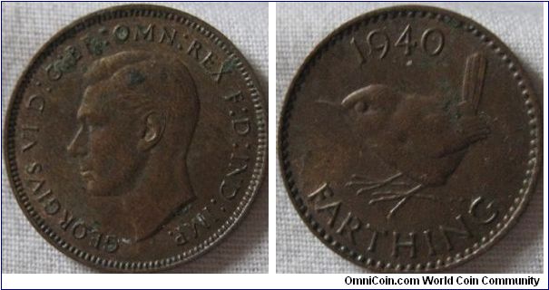 lustrous 1940 farthing only EF though and showing signs of verdegris