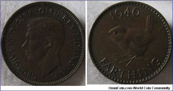 again a lovely shade of brown, EF grade 1940 farthing