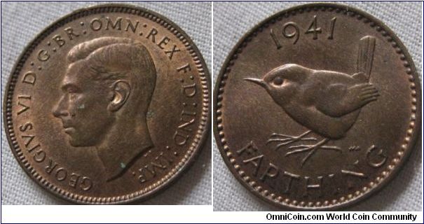 full lustre 1941 farthing, lovely piece