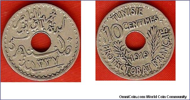 French Protectorate
10 centimes
AH1338
Muhammad al-Nasir Bey
nickel-bronze
