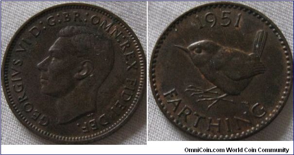 dark coloured with lustre traces EF 1951 farthing, still a nice piece