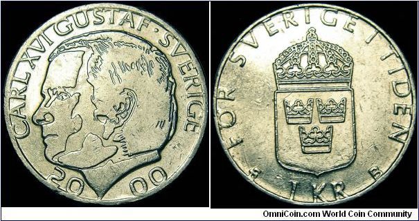 Sweden - 1 Krona Millenium Typ I - 2000 - Weight 7 gr - Ni / Cu - Size 25 mm - Regent / Carl XVI Gustaf - Mintage 104 213 074 - Designer / Lars Englund - Minted in Eskilstuna / Sweden