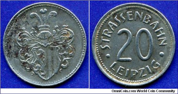 20 pfennig.
Leipzig Strassenbahn (Road token).


Fe.