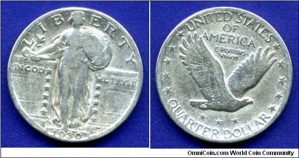 Quarter Dollar.
Without mintmark.
Mintage 5,632,000 units.


Ag900f. 6,25gr.