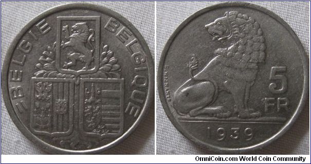 EF 5 francs from 1939 full lustre