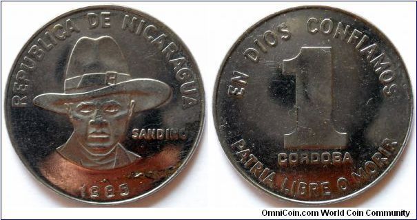 1 cordoba.
1985, Augusto Sandino
(1895-1934)