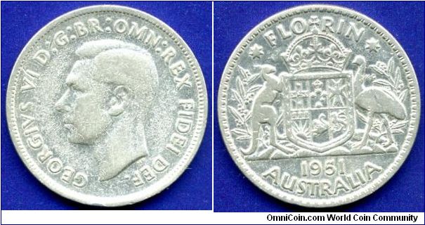 Florin.
George VI (1937-1952) Rex.
Mintage 10,068,000 units.


Ag500f. 11,31gr.