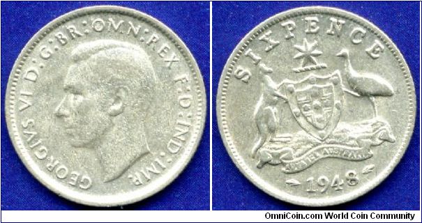 6 pence.
George VI (1937-1952) Rex & Ind:Imp:.
Mintage 1,584,000 units.


Ag500f. 2,82gr.
