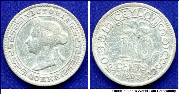 10 cents.
British Ceylon.
Victoria (1837-1901) Queen.
Mintage 2,500,000 units.


Ag800f. 1,16gr.