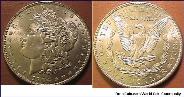 1904-O (New Orleans Mint) Morgan Silver Dollar, .900 silver, .7736 oz ASW, MS-63