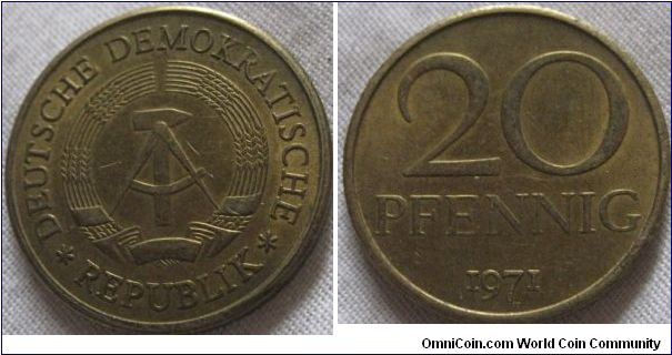 EF 1971 20 pfennig, good lustre.