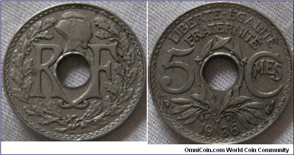 EF 1936 5 centimes no lustre but bright