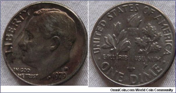 plating error dime, 1979 D notice the copper, coin is lustrous so no wear