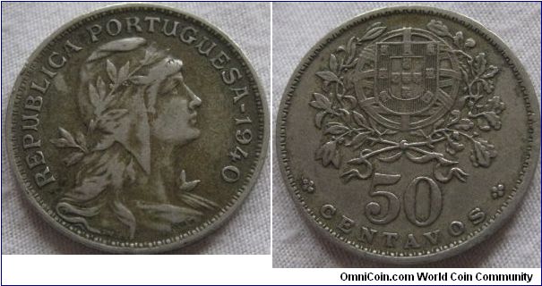 1940 50 centavos, aVF grade, nice design.