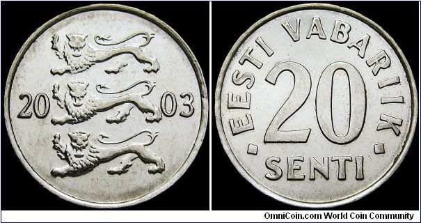 Estonia - 20 Senti - 2003 - Weight 2 Gr - Nickel Plated Steel - Size 18,95 mm - Edge : Plain