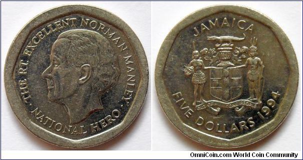 5 dollars.
1995, Norman Manley
(1893-1969)