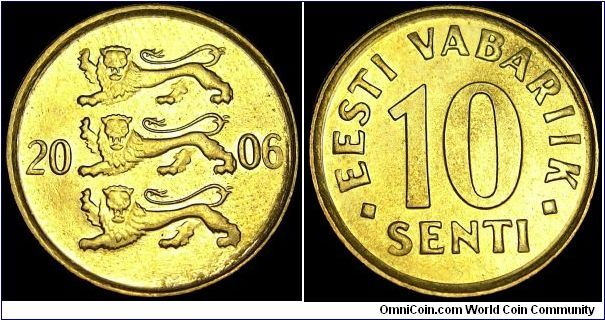 Estonia - 10 Senti - 2006 - Weight 1,87 gr - Cu93% / Al5% / Ni 2% - Size 17,2 mm - Alignment Medal (0°) - Edge : Plain - Reference KM# 22 (1991-)
