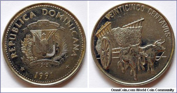 25 centavos.
1991, Ox Cart