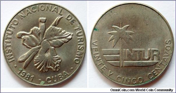 25 centavos.
1981, Visitor's Coinage