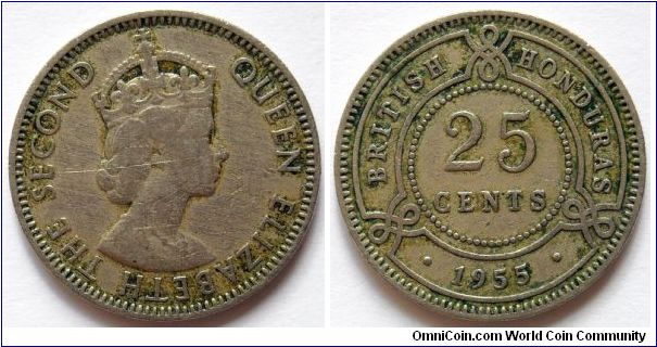 25 cents.
1955, British Honduras