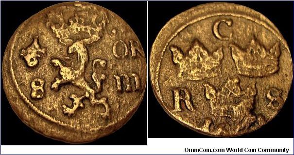 Sweden - 1/6 Öre - 1671 - Weight 6,5 gr - Copper - Size 25 mm - Regent / Karl XI (1660-1697) - Engraver / J.M. Planting - Mintage 12 881 280 - Minted in Avesta / Sweden