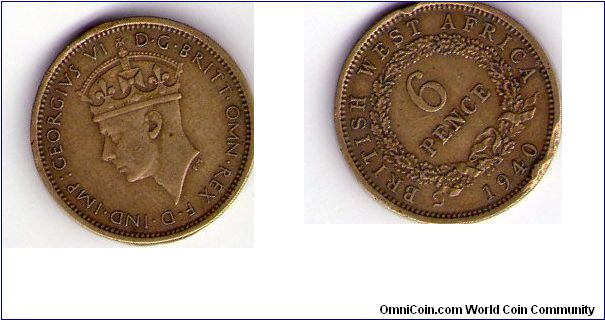 1940
6d Sixpence
Value in wreath
King George VI