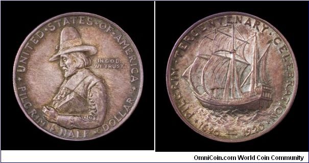 Pilgrim Tercentenary commemorative half dollar.