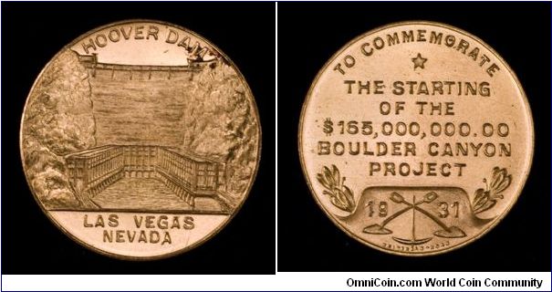 Hoover Dam commemorative medal, gilt.